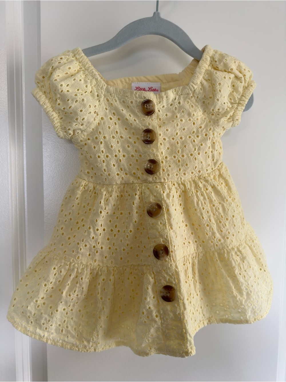 Little Lass Yellow Eyelet Button-Front Dress